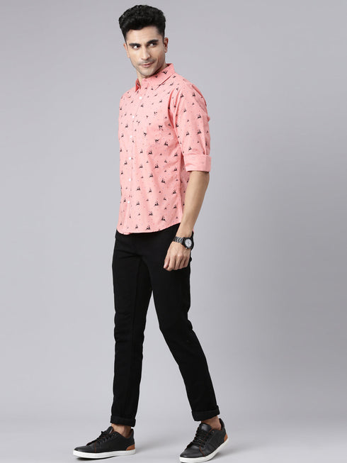 Peach Printed Full Sleeves Shirt